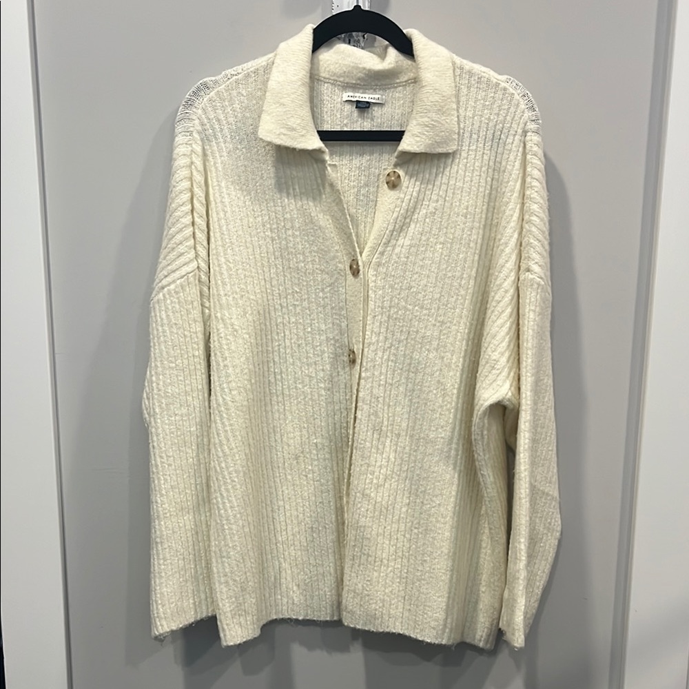 American Eagle Outfitters Cream Cardigan Classic Knit Sweater